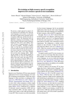 Pre-training on high-resource speech recognition improves low-resource
  speech-to-text translation