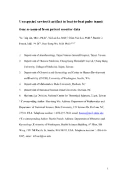 Unexpected sawtooth artifact in beat-to-beat pulse transit time measured
  from patient monitor data