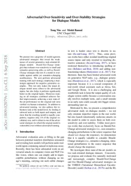 Adversarial Over-Sensitivity and Over-Stability Strategies for Dialogue
  Models