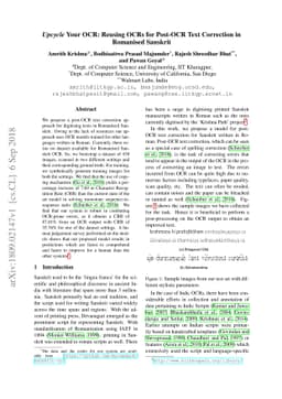 Upcycle Your OCR: Reusing OCRs for Post-OCR Text Correction in Romanised
  Sanskrit