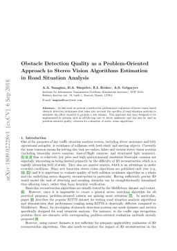 Obstacle Detection Quality as a Problem-Oriented Approach to Stereo
  Vision Algorithms Estimation in Road Situation Analysis