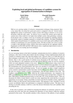 Exploiting local and global performance of candidate systems for
  aggregation of summarization techniques