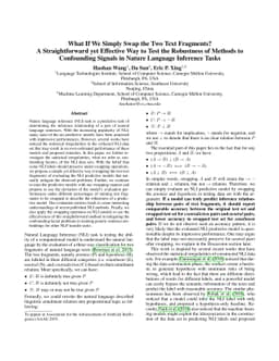 What If We Simply Swap the Two Text Fragments? A Straightforward yet
  Effective Way to Test the Robustness of Methods to Confounding Signals in
  Nature Language Inference Tasks