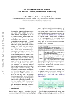 Can Neural Generators for Dialogue Learn Sentence Planning and Discourse
  Structuring?