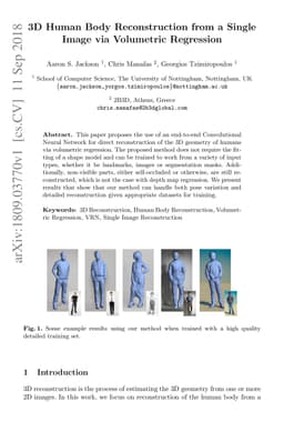 3D Human Body Reconstruction from a Single Image via Volumetric
  Regression