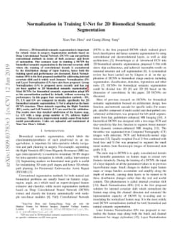 Normalization in Training U-Net for 2D Biomedical Semantic Segmentation