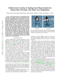 Reinforcement Learning in Topology-based Representation for Human Body
  Movement with Whole Arm Manipulation