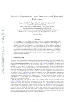 Iterative Delegations in Liquid Democracy with Restricted Preferences