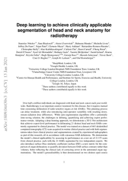 Deep learning to achieve clinically applicable segmentation of head and
  neck anatomy for radiotherapy