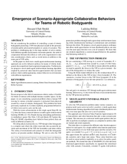 Emergence of Scenario-Appropriate Collaborative Behaviors for Teams of
  Robotic Bodyguards