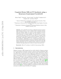 Unpaired Brain MR-to-CT Synthesis using a Structure-Constrained CycleGAN