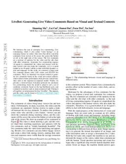 LiveBot: Generating Live Video Comments Based on Visual and Textual
  Contexts
