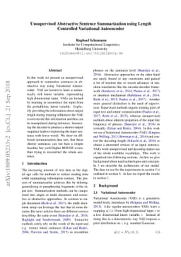 Unsupervised Abstractive Sentence Summarization using Length Controlled
  Variational Autoencoder