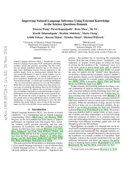 Improving Natural Language Inference Using External Knowledge in the
  Science Questions Domain