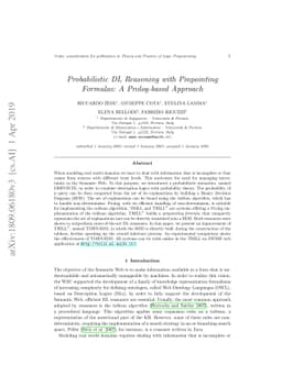 Probabilistic DL Reasoning with Pinpointing Formulas: A Prolog-based
  Approach