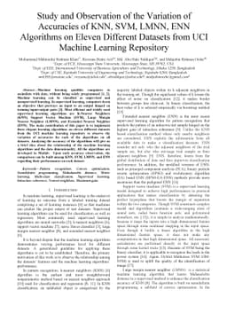 Study and Observation of the Variation of Accuracies of KNN, SVM, LMNN,
  ENN Algorithms on Eleven Different Datasets from UCI Machine Learning
  Repository