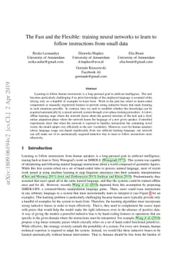 The Fast and the Flexible: training neural networks to learn to follow
  instructions from small data