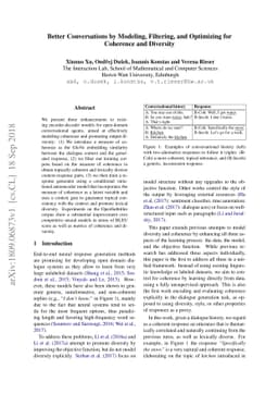 Better Conversations by Modeling,Filtering,and Optimizing for Coherence
  and Diversity