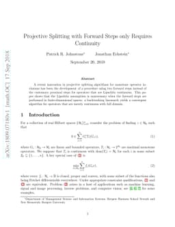Projective Splitting with Forward Steps only Requires Continuity