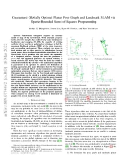 Guaranteed Globally Optimal Planar Pose Graph and Landmark SLAM via
  Sparse-Bounded Sums-of-Squares Programming