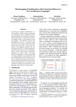 Bootstrapping Transliteration with Constrained Discovery for
  Low-Resource Languages