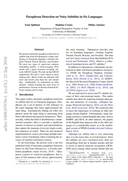 Paraphrase Detection on Noisy Subtitles in Six Languages