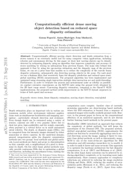 Computationally efficient dense moving object detection based on reduced
  space disparity estimation