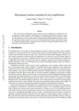 Monolingual sentence matching for text simplification