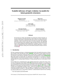 Scalable inference of topic evolution via models for latent geometric
  structures