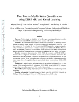 Fast, Precise Myelin Water Quantification using DESS MRI and Kernel
  Learning