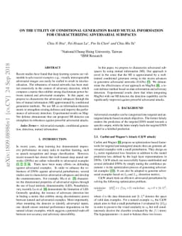 On The Utility of Conditional Generation Based Mutual Information for
  Characterizing Adversarial Subspaces