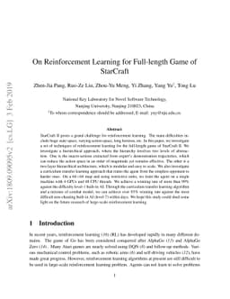 On Reinforcement Learning for Full-length Game of StarCraft