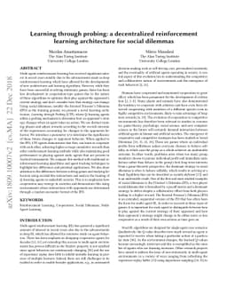 Learning through Probing: a decentralized reinforcement learning
  architecture for social dilemmas