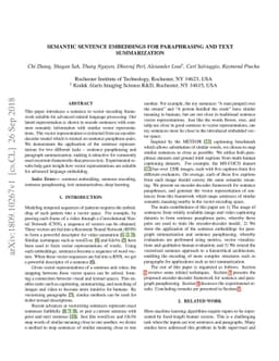 Semantic Sentence Embeddings for Paraphrasing and Text Summarization