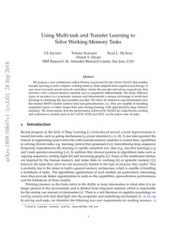 Using Multi-task and Transfer Learning to Solve Working Memory Tasks
