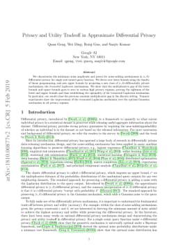 Privacy and Utility Tradeoff in Approximate Differential Privacy