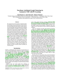 Non-linear Attributed Graph Clustering by Symmetric NMF with PU Learning