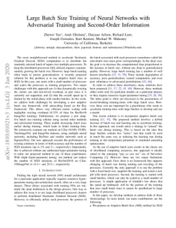 Large batch size training of neural networks with adversarial training
  and second-order information