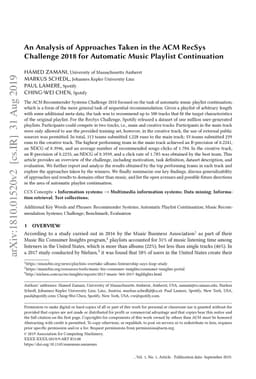 An Analysis of Approaches Taken in the ACM RecSys Challenge 2018 for
  Automatic Music Playlist Continuation
