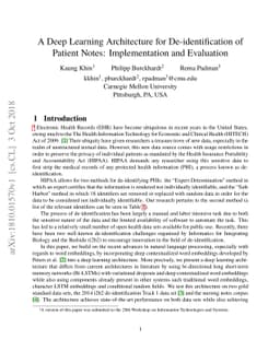 A Deep Learning Architecture for De-identification of Patient Notes:
  Implementation and Evaluation
