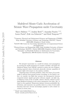 Multilevel Monte Carlo Acceleration of Seismic Wave Propagation under
  Uncertainty