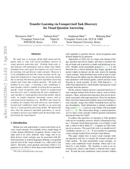 Transfer Learning via Unsupervised Task Discovery for Visual Question
  Answering