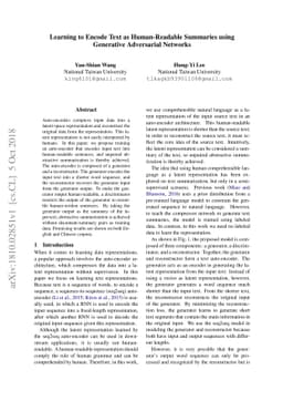 Learning to Encode Text as Human-Readable Summaries using Generative
  Adversarial Networks