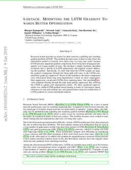 h-detach: Modifying the LSTM Gradient Towards Better Optimization