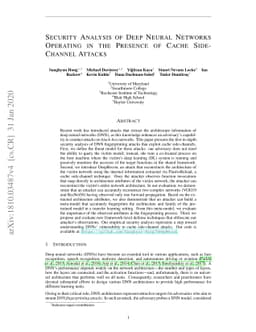 Security Analysis of Deep Neural Networks Operating in the Presence of
  Cache Side-Channel Attacks