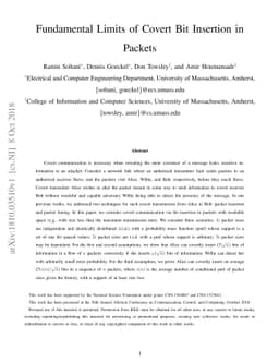 Fundamental Limits of Covert Bit Insertion in Packets