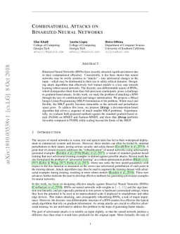 Combinatorial Attacks on Binarized Neural Networks