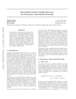 Generalized Latent Variable Recovery for Generative Adversarial Networks