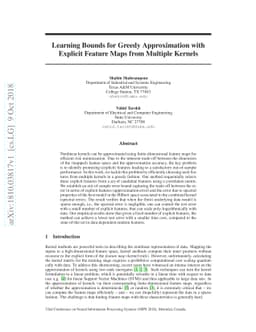 Learning Bounds for Greedy Approximation with Explicit Feature Maps from
  Multiple Kernels