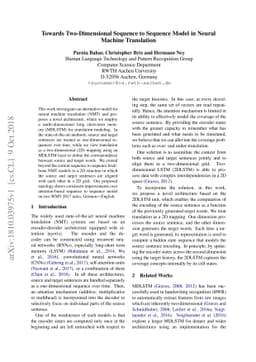 Towards Two-Dimensional Sequence to Sequence Model in Neural Machine
  Translation
